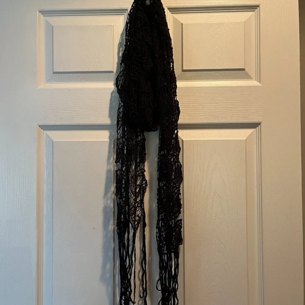 Lucky Brand Black Lace Sheer Fringed Scarf. Gently Used. - Picture 4 of 4
